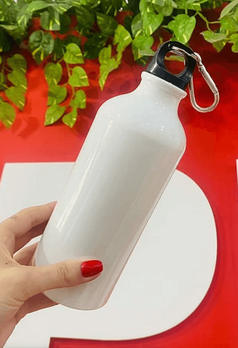 Garrafa de Alumínio Branco com Mosquetão 500ml